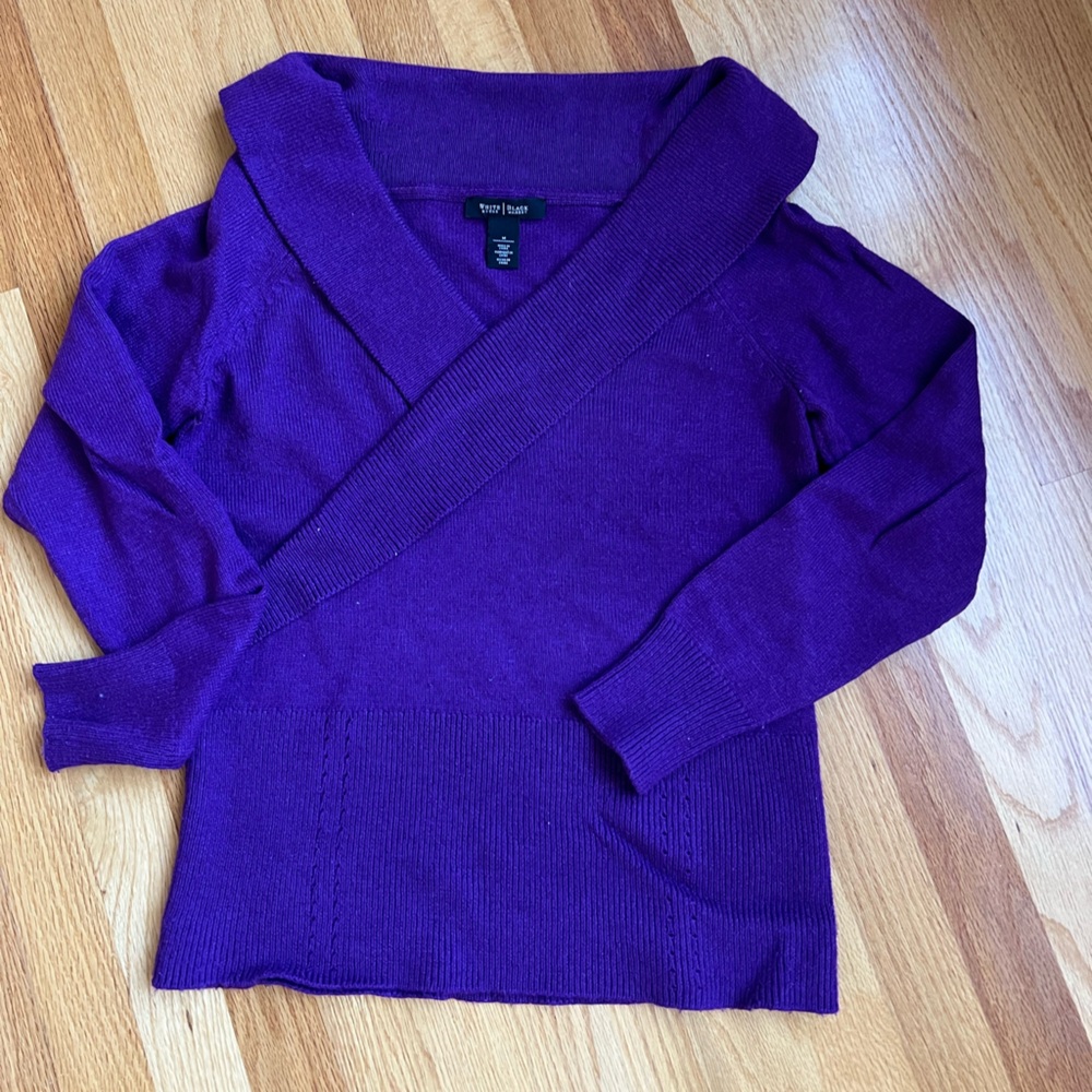 White House Black Market Deep Purple V-Neck Sweater